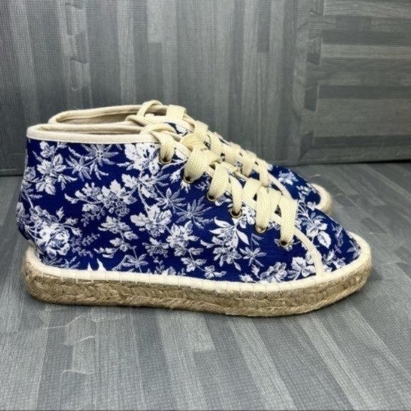 Asos Floral Lace Up Espadrilles Shoes Blue Women Size 9 - Picture 1 of 8